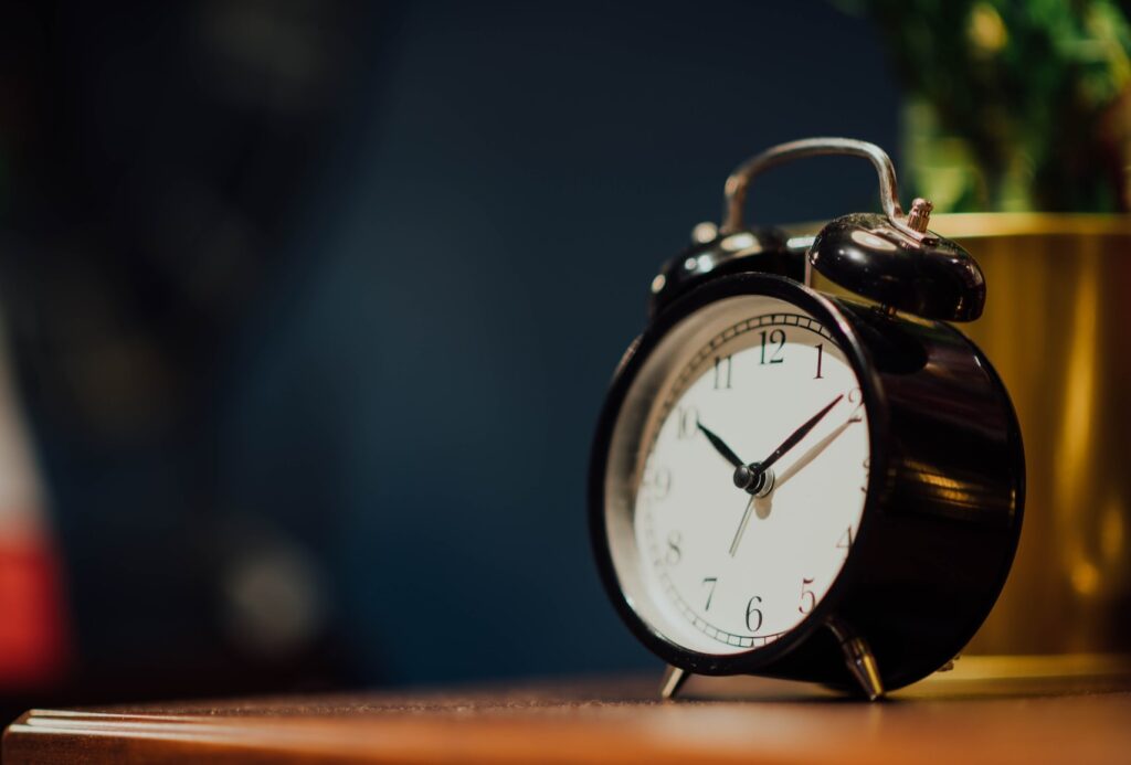 Clock on a table.